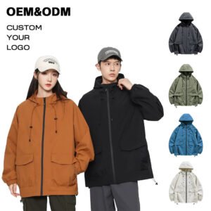 Street Wear Windbreaker Cargo Pocket Polyester Unisex Jacket Waterproof Hood Thin Fashion Coat Jacket for Men and Women