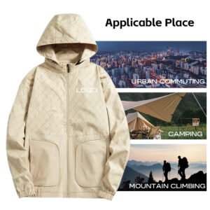 Unisex Eco Friendly Solid Soft Shell Waterproof Running Jacket Stand Collar Zipper Hood Breathable Windbreaker for Spring