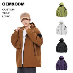 Outwear Camping Hooded Coat Windproof Waterproof Resistance SportsBreathable Polyester Couple Suit Zip up Jacket for Men