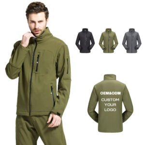 Custom Waterproof Outdoor Casual Zipper Fleece Sportswear Breathable Functional Windbreaker Soft Shell Stand Neck Jacket for Men