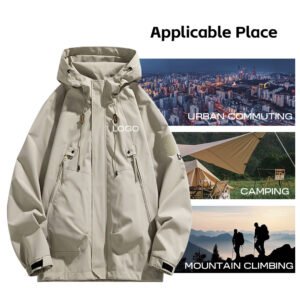 Customized logo Retro Style Waterproof Raincoat Hooded Pullover Zipper Windbreaker Waterproof Jacket Outdoor Hiking Casual